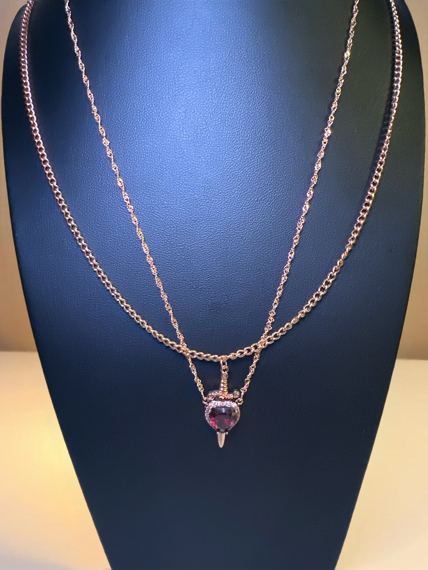 Sword heart necklace - silver plated, stainless steel