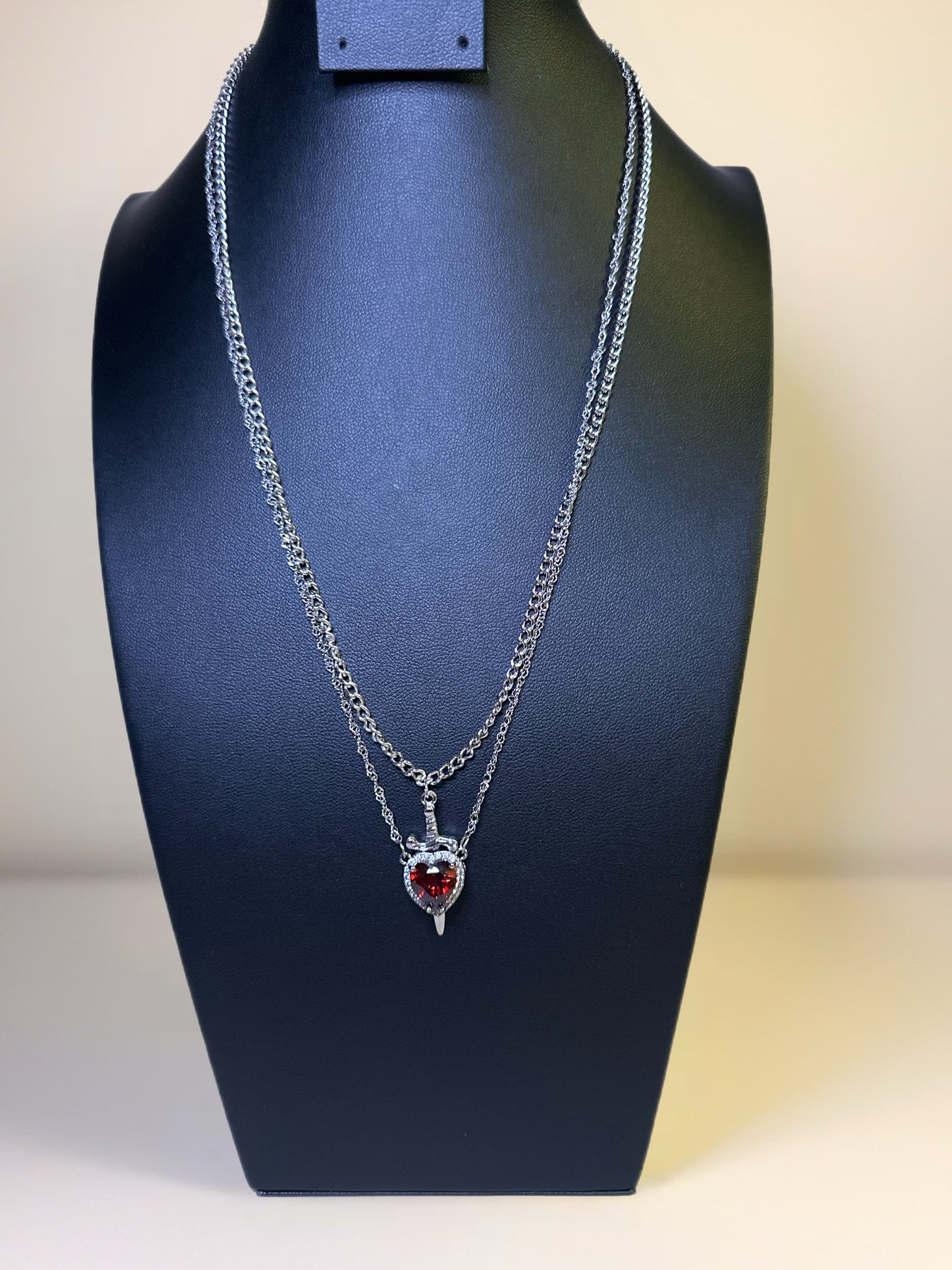 Sword heart necklace - silver plated, stainless steel