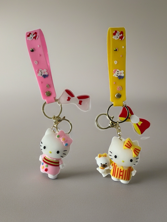Hello Kitty Keychains - Blue Hair Clip with Character Design, Keyring Attachment, and Colorful Accessories