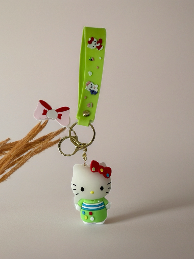 Hello Kitty Keychains - Blue Hair Clip with Character Design, Keyring Attachment, and Colorful Accessories