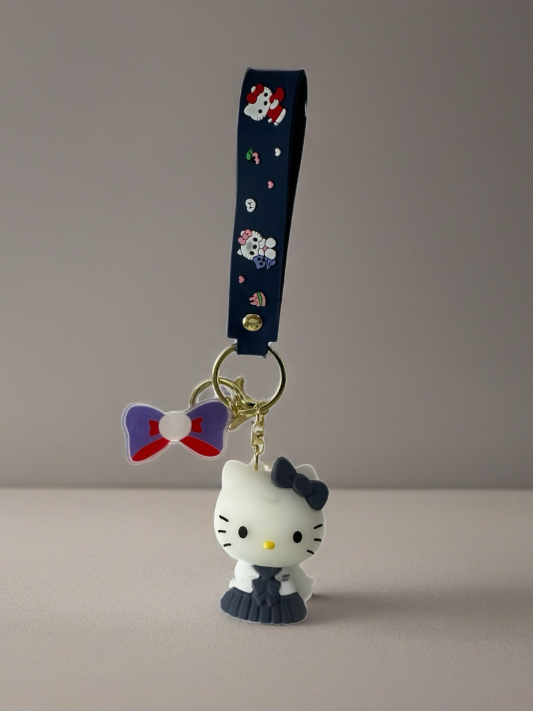 Hello Kitty Keychains - Blue Hair Clip with Character Design, Keyring Attachment, and Colorful Accessories