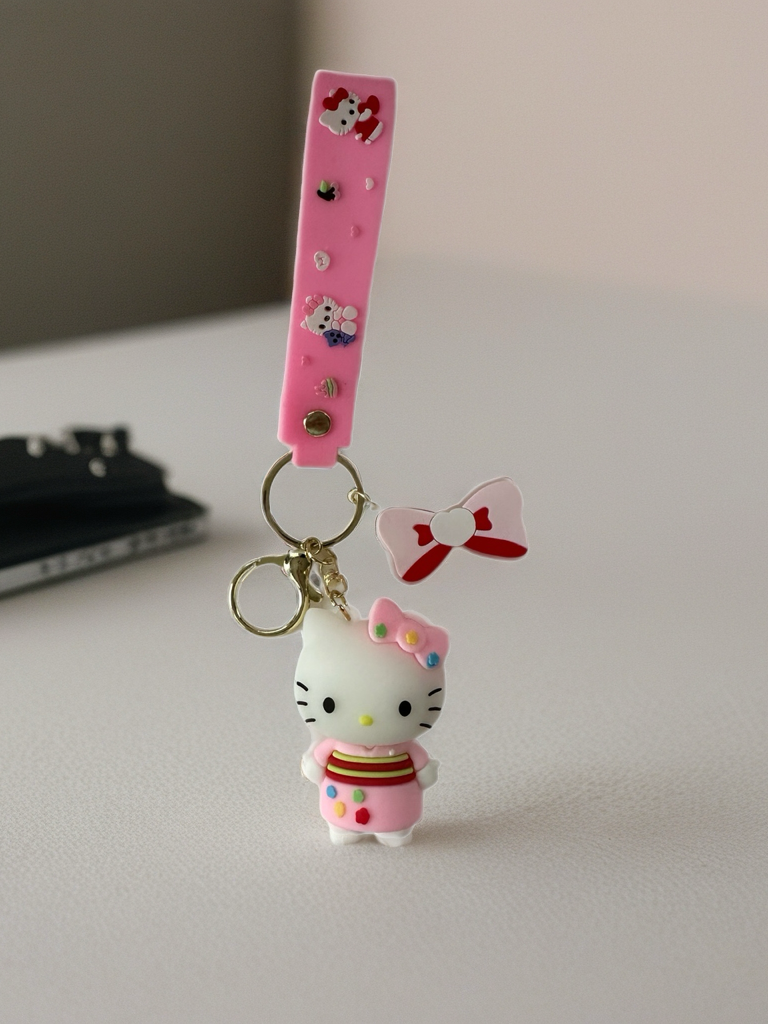 Hello Kitty Keychains - Blue Hair Clip with Character Design, Keyring Attachment, and Colorful Accessories