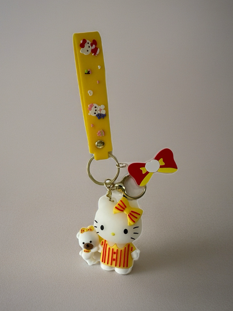 Hello Kitty Keychains - Blue Hair Clip with Character Design, Keyring Attachment, and Colorful Accessories