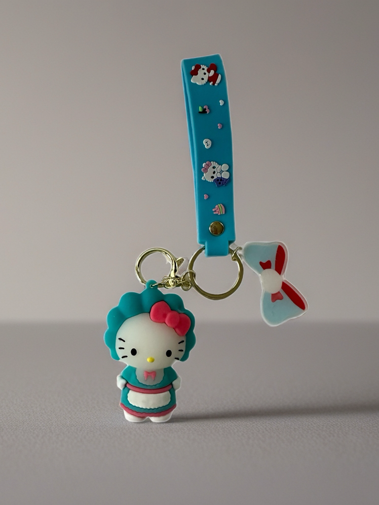 Hello Kitty Keychains - Blue Hair Clip with Character Design, Keyring Attachment, and Colorful Accessories