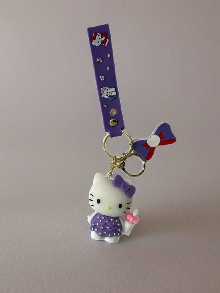 Hello Kitty Keychains - Blue Hair Clip with Character Design, Keyring Attachment, and Colorful Accessories
