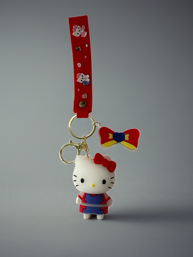 Hello Kitty Keychains - Blue Hair Clip with Character Design, Keyring Attachment, and Colorful Accessories
