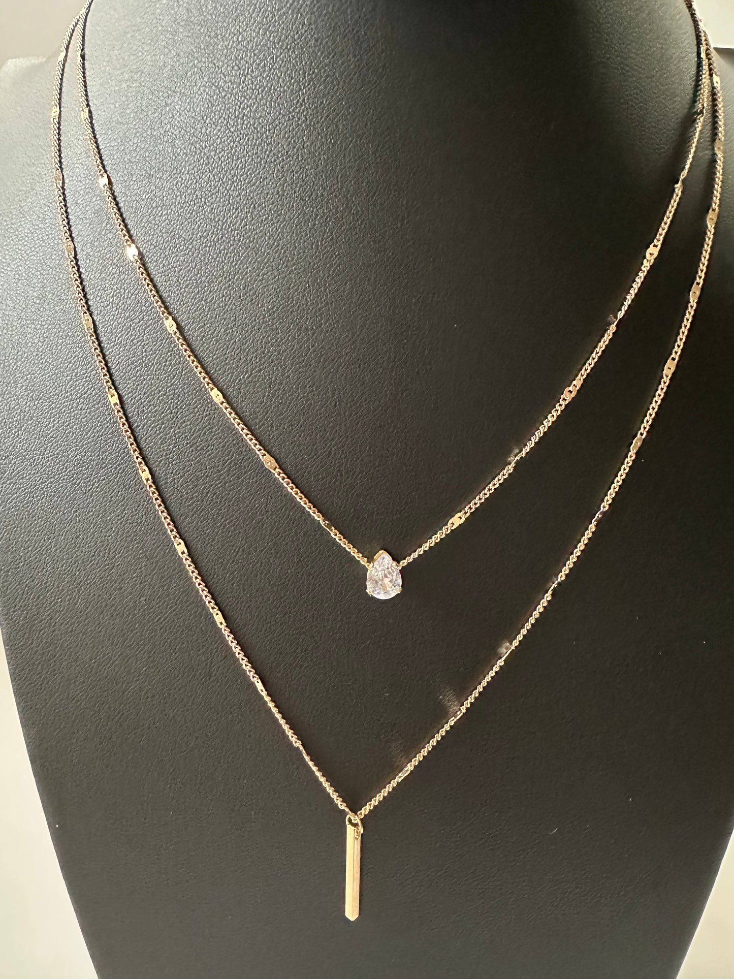 Gold Plated Multi Layer Vintage Necklace with Water Drop Pendant