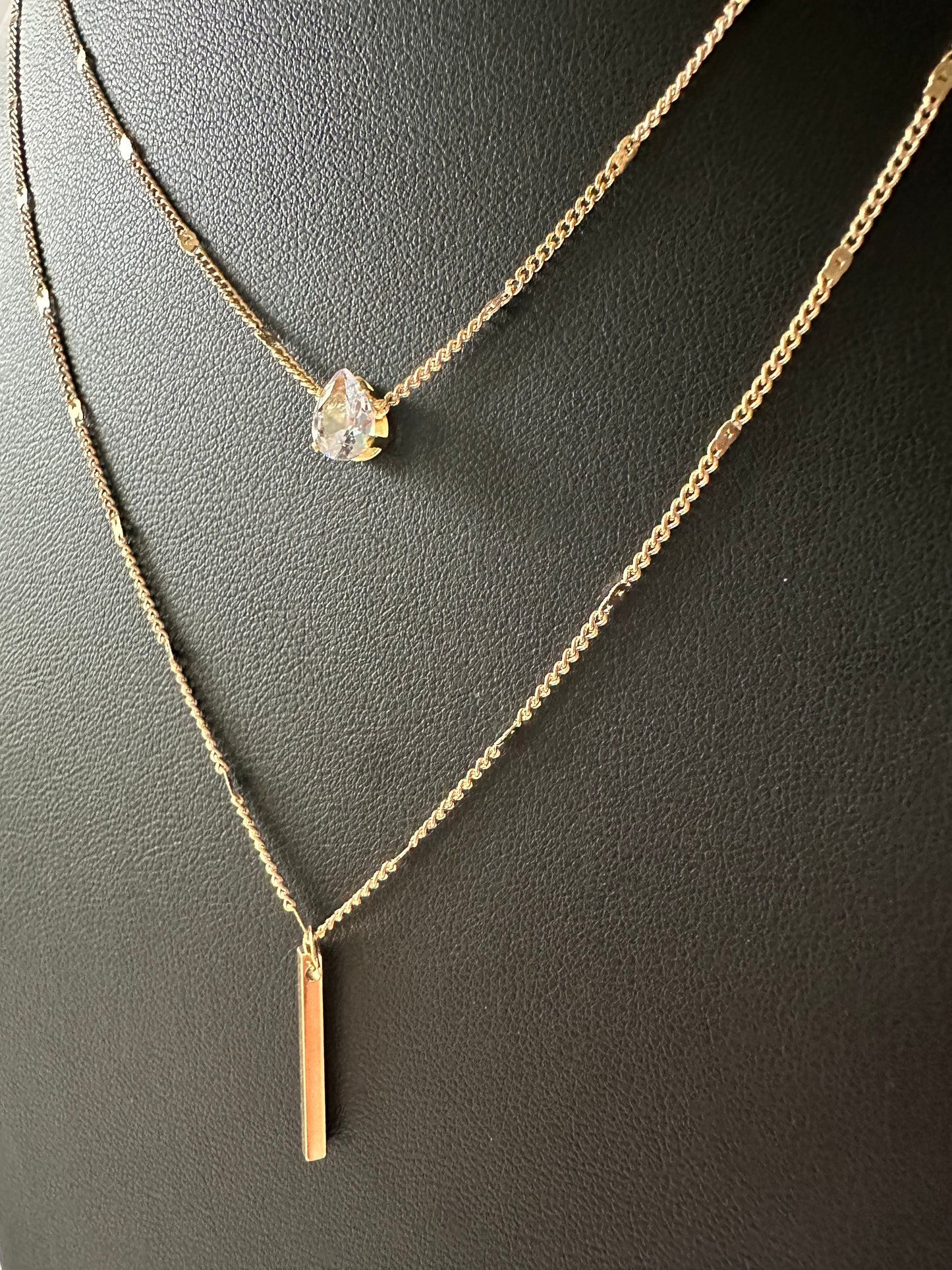 Gold Plated Multi Layer Vintage Necklace with Water Drop Pendant